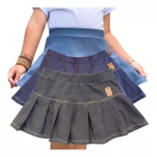 Saia Short Infantil Jeans Fake Azul Rosa Preta 1 A 10 Anos