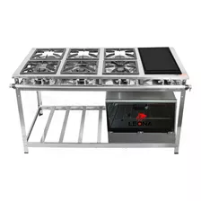 Fogão Industrial 6 Bocas 30x30 P7 Em Aço Inox Chapa E Forno