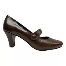 Zapatilla Casual Mujer Café Piel 6cm Tacón Cono Confortable