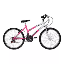 Bicicleta De Passeio Ultra Bikes Bike Aro 24 Bicolor 18 Marchas Freios V-brakes Cor Rosa/branco