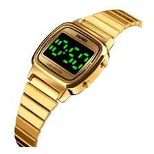 Relógio Feminino Skmei Digital 1543 A10620 Dourado Cor Do Fundo Preto Led Verde