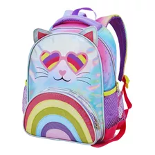 Mochila Escolar Infantil Menina Gatinha Arcoiris 42 Cm Grand