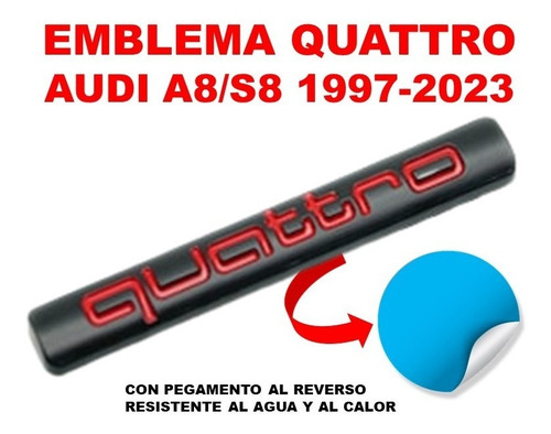 Emblema Quattro Audi A8/s8 1997-2023 Negro/rojo Foto 3