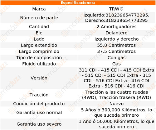 2- Amortiguadores Gas Delanteros Sprinter 2019/2021 Trw Foto 2