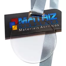 50 Medalhas Redondas 5cm Acrílico Cristal 2mm C/ Fita Tafetá