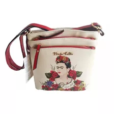 Crossbody Triple Cierre Frida Kahlo Flores Original Fl705