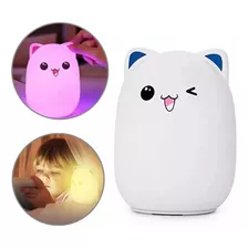 Luminaria Abajur Infantil Bebê Gatinho Silicone Muda De Cor