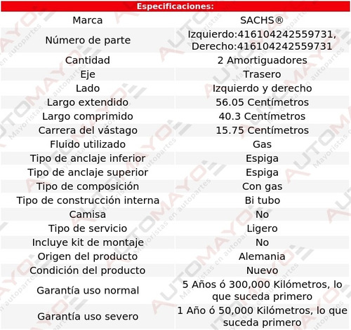 2-amortiguadores Gas Traseros Sachs Bmw M3 08-12 Foto 2