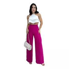 Calça Feminina Pantalona Wide Leg Alfaiataria Social Moda