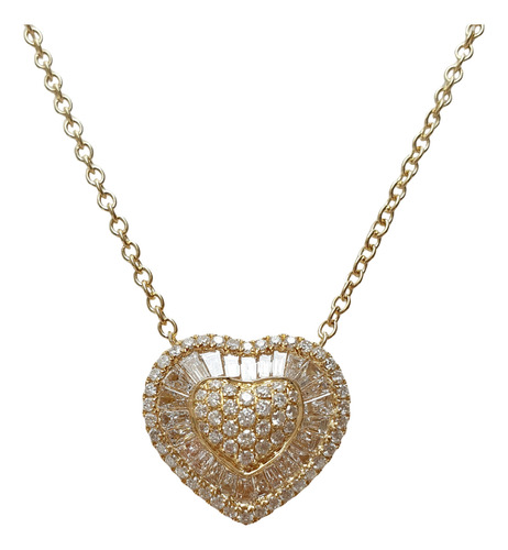 Colar Pizza Coração Ouro 18k 750 15mm Diamantes 0,80ct Amarelo