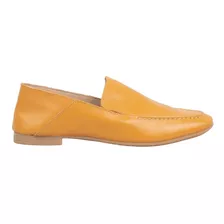 Sapato Loafer Salto 2cm Sola Natural Couro Amarelo Cbk