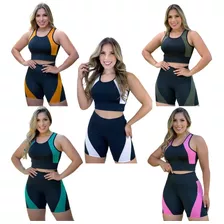 Kit 5 Conjuntos Fitness Feminino Top Com Short Legging