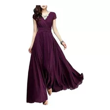 Vestido De Cintura De Noche Maxi De Color Sólido Para Mujer