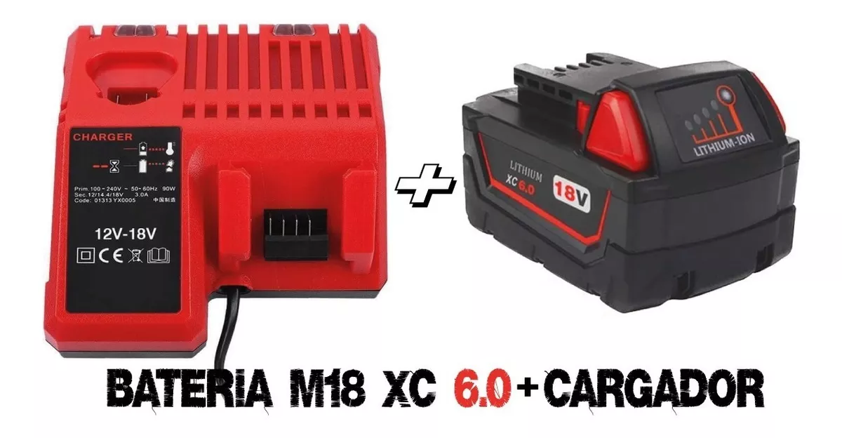 Bateria Para Milwaukee M18 Xc6.0 Ah + Cargardor M18 Y M12