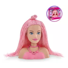 Busto Barbie Para Pentear Cabelo Rosa 4 Acessorios - Pupee