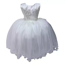 Vestido Infantil Marfim C/ Cinto Pérola Strass Damas De Honr