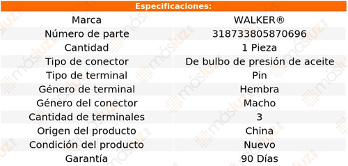 1) Conector Bulbo Presin Aceite Impala V8 5.3l 06/08 Walker Foto 3