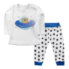 Conjunto Moletom Inverno Bebê Urso Nave Espacial Branco