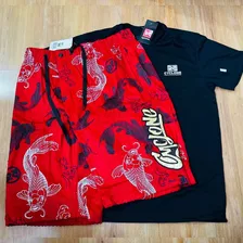 Kit Bermuda Red Da Cyclone Veludo Carpa New E Camiseta Top