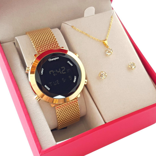 Relógio Champion Original Feminino Linha Luxo + Kit Colar