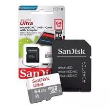 Cartão Memória 64gb Micro Sd Sandisk 80 Mb/s Ultra Classe 10