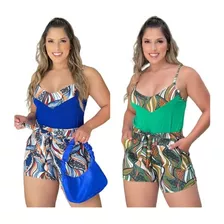 Conjunto Blusa E Short Estampados Lazer Verão G Ao Gg