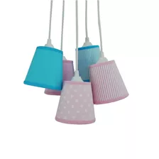 Lustre Pendente Luminária Bebê Tecidos Rosa E Azul Claros