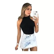 Blusa Camisa Feminina Canelada Gola Alta Verão Blogueiras