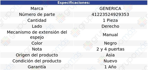 Espejo Lateral Derecho Manual Generica Gmc Envoy 03 Al 05 Foto 2