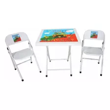 Conjunto Mesa De Ferro Infantil Dobrável 2 Cadeiras Açomix