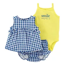 Kit Carter's 3 Peças Smile Quadriculado Azul/amarelo