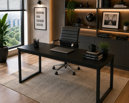 Mesa Escritorio 120x80 Moderna Para Pc Home Office Preto