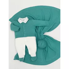 Kit Saida Maternidade Menino Bebe Tricot Verde 