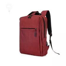 Mochila Bolsa Reforçada Notebook 15,6 Com Adaptador Usb Cor Bordô Desenho Do Tecido Liso