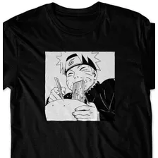 Camiseta Anime Naruto Comendo Lámen - Preta Algodão