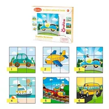 Cubos De Madera Puzzle 3d Autos, Avion, Tren