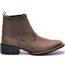 Bota Botina Texana Bico Quadrado 2043 Masculina Em Couro