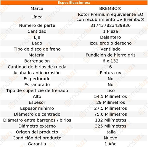 1- Disco Ventilado Delantero Izq/der Outlook 07/08 Brembo Foto 3