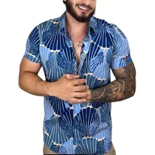 Camisa Social Masculina Manga Curta Florida Verão