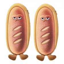 2 Pcs Zipper Pencil Box Hotdog Bread Character Pencil C...