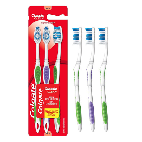 Escova Dental Macia Colgate Classic Clean 3 Unidades