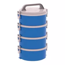 Kit Marmita Térmica Azul 1,5l - 4 Unidades Com E Sem Divisórias Internas Tekcor - Soprano