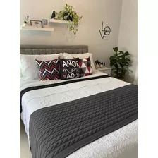 Peseira De Lã Cama Casal Padrão 180x60 Cm! Rápido Cor Grafite Desenho Trança