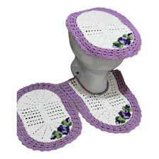 Tapete Para Banheiro Em Croche Artesanal Bordado Jogo C/ 3pç