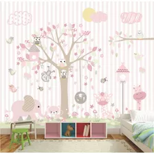 Adesivo Quarto Menina Bebe Listrado Rosa Safari Infantil 88