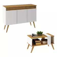 Buffet Cómoda 3 Puertas Mesa De Centro Blanco Patas Madera