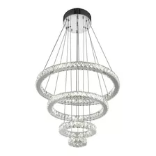 Lustre Pendente Cristal Moderno Pé Direito 4 Anéis Led 