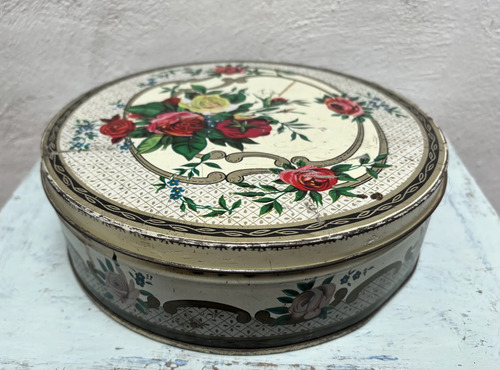 Antigua Caja Lámina Nabisco Famosa Lata Rosa De Oro Flores