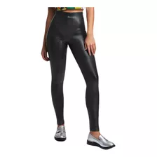 Leggings Negros Push Up Efecto Piel Textura Cintura Alta 