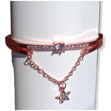 Pulsera Mujer C/dije De Estrella Diamantado Color Oro Rosa 